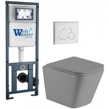 Подвесной унитаз с инсталляцией Weltwasser Marberg 410 / Gelbach 041 MT-GR / MAR 410 RD GL-WT 10000010579 серый матовый