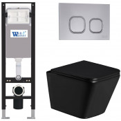 Подвесной унитаз с инсталляцией Weltwasser Amberg 350 / Gelbach 043 GL-BL / Amberg RD-CR 10000013545 черный глянцевый