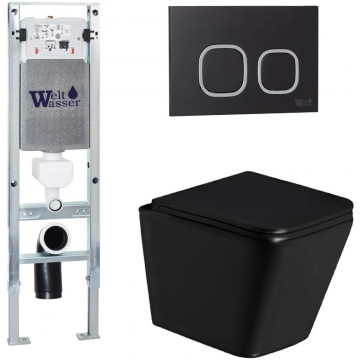 Подвесной унитаз с инсталляцией Weltwasser Amberg 350 ST / Gelbach 043 GL-BL / Amberg RD-BL 10000011926 черный глянцевый