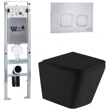 Подвесной унитаз с инсталляцией Weltwasser Amberg 350 ST / Gelbach 043 MT-BL / Amberg RD-MT CR 10000011972 черный матовый