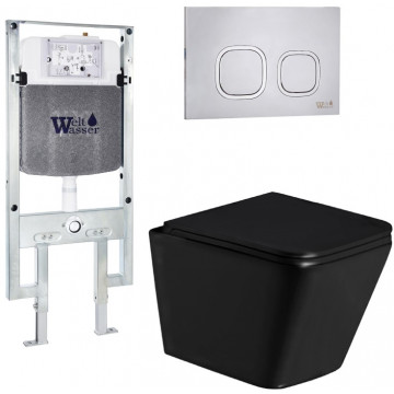 Подвесной унитаз с инсталляцией Weltwasser Amberg 497 ST / Gelbach 043 GL-BL / Amberg RD-MT CR 10000011938 черный глянцевый