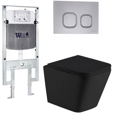 Подвесной унитаз с инсталляцией Weltwasser Amberg 497 ST / Gelbach 043 MT-BL / Amberg RD-CR 10000011981 черный матовый