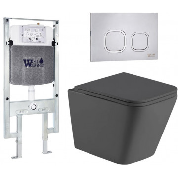 Подвесной унитаз с инсталляцией Weltwasser Amberg 497 ST / Gelbach 043 MT-GR / Amberg RD-MT CR 10000012022 серый матовый