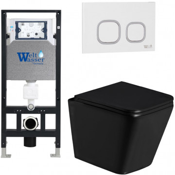 Подвесной унитаз с инсталляцией Weltwasser Amberg 506 / Gelbach 043 GL-BL / Amberg RD-WT 10000011944 черный глянцевый