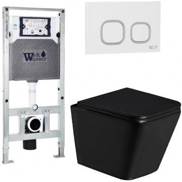 Подвесной унитаз с инсталляцией Weltwasser Amberg 506 ST / Gelbach 043 GL-BL / Amberg RD-WT 10000011949 черный глянцевый