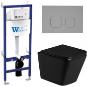 Подвесной унитаз с инсталляцией Weltwasser Bamberg 460 / Gelbach 043 GL-BL / Bamberg CR 10000013552 черный глянцевый