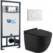 Подвесной унитаз с инсталляцией WeltWasser Marberg 507 / Heimbach 043 MT-BL / MAR 507 RD GL-WT 10000012254 черный матовый