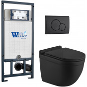 Подвесной унитаз с инсталляцией WeltWasser Marberg 507 / Heimbach 043 MT-BL / MAR 507 RD MT-BL 10000012255 черный матовый