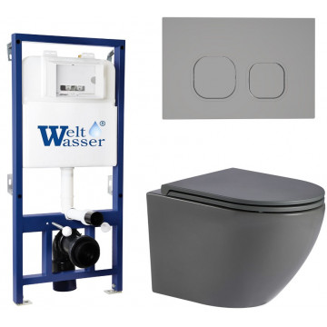 Подвесной унитаз с инсталляцией WeltWasser Bamberg 525 / Merzbach 041 MT-GR / Bamberg CR 10000013598 матовый серый