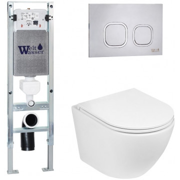 Подвесной унитаз с инсталляцией WeltWasser Amberg 350 ST / Merzbach 041 XL GL-WT / Amberg RD-MT CR 10000010890 белый глянец