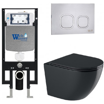 Подвесной унитаз с инсталляцией WeltWasser Amberg 497 / Merzbach 041 XL MT-BL / Amberg RD-MT CR 10000010935 черный матовый