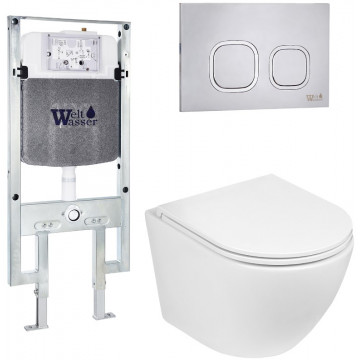 Подвесной унитаз с инсталляцией WeltWasser Amberg 497 ST / Merzbach 041 XL GL-WT / Amberg RD-MT CR 10000010900 белый глянец