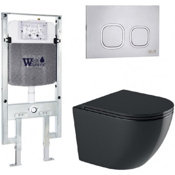 Подвесной унитаз с инсталляцией WeltWasser Amberg 497 ST / Merzbach 041 XL MT-BL / Amberg RD-MT CR 10000010940 черный матовый