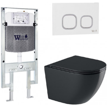 Подвесной унитаз с инсталляцией WeltWasser Amberg 497 ST / Merzbach 041 XL MT-BL / Amberg RD-WT 10000010941 черный матовый