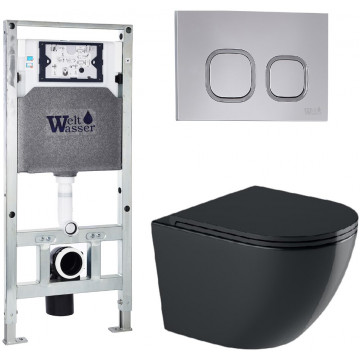 Подвесной унитаз с инсталляцией WeltWasser Amberg 506 ST / Merzbach 041 XL MT-BL / Amberg RD-CR 10000010944 черный матовый