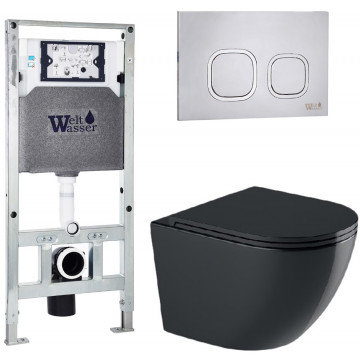 Подвесной унитаз с инсталляцией WeltWasser Amberg 506 ST / Merzbach 041 XL MT-BL / Amberg RD-MT CR 10000010945 черный матовый