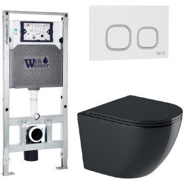 Подвесной унитаз с инсталляцией WeltWasser Amberg 506 ST / Merzbach 041 XL MT-BL / Amberg RD-WT 10000010946 черный матовый