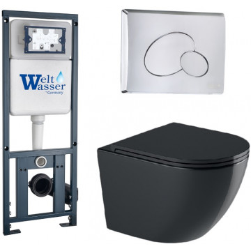 Подвесной унитаз с инсталляцией WeltWasser Marberg 410 / Merzbach 041 XL MT-BL / MAR 410 RD 10000010953 черный матовый