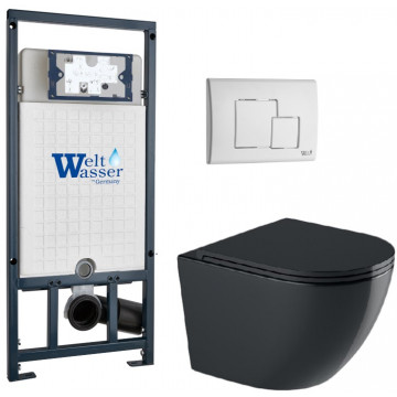 Подвесной унитаз с инсталляцией WeltWasser Marberg 507 / Merzbach 041 XL MT-BL / MAR 507 SE GL-WT 10000010964 черный матовый