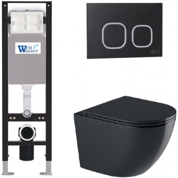 Подвесной унитаз с инсталляцией WeltWasser Amberg 350 / Merzbach 043 GL-BL / Amberg RD-BL 10000012369 черный глянцевый