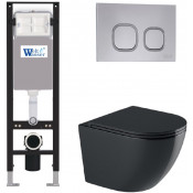 Подвесной унитаз с инсталляцией WeltWasser Amberg 350 / Merzbach 043 GL-BL / Amberg RD-CR 10000012370 черный глянцевый