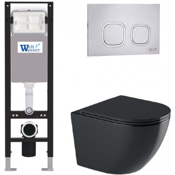 Подвесной унитаз с инсталляцией WeltWasser Amberg 350 / Merzbach 043 GL-BL / Amberg RD-MT CR 10000012371 черный глянцевый