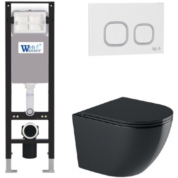 Подвесной унитаз с инсталляцией WeltWasser Amberg 350 / Merzbach 043 GL-BL / Amberg RD-WT 10000012372 черный глянцевый