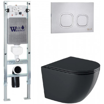 Подвесной унитаз с инсталляцией WeltWasser Amberg 350 ST / Merzbach 043 GL-BL / Amberg RD-MT CR 10000012173 черный глянцевый