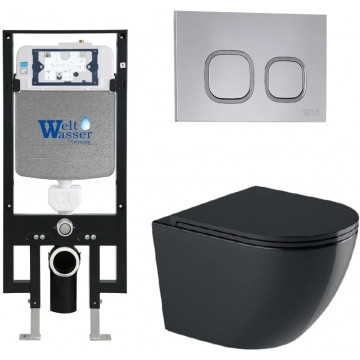 Подвесной унитаз с инсталляцией WeltWasser Amberg 497 / Merzbach 043 GL-BL / Amberg RD-CR 10000012177 черный глянцевый