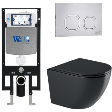 Подвесной унитаз с инсталляцией WeltWasser Amberg 497 / Merzbach 043 GL-BL / Amberg RD-MT CR 10000012178 черный глянцевый