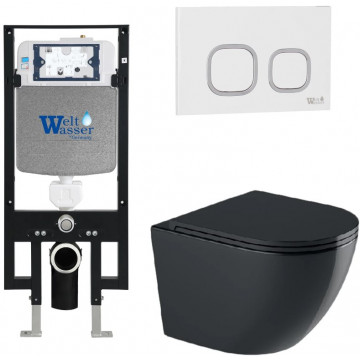 Подвесной унитаз с инсталляцией WeltWasser Amberg 497 / Merzbach 043 GL-BL / Amberg RD-WT 10000012179 черный глянцевый