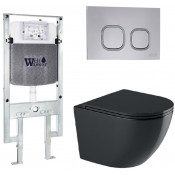 Подвесной унитаз с инсталляцией WeltWasser Amberg 497 ST / Merzbach 043 GL-BL / Amberg RD-CR 10000012182 черный глянцевый