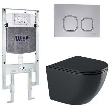 Подвесной унитаз с инсталляцией WeltWasser Amberg 497 ST / Merzbach 043 GL-BL / Amberg RD-CR 10000012182 черный глянцевый
