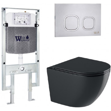 Подвесной унитаз с инсталляцией WeltWasser Amberg 497 ST / Merzbach 043 GL-BL / Amberg RD-MT CR 10000012183 черный глянцевый
