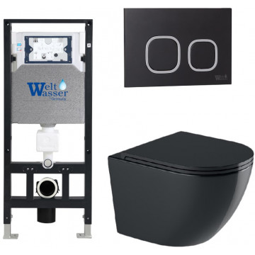 Подвесной унитаз с инсталляцией WeltWasser Amberg 506 / Merzbach 043 GL-BL / Amberg RD-BL 10000012186 черный глянцевый