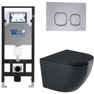 Подвесной унитаз с инсталляцией WeltWasser Amberg 506 / Merzbach 043 GL-BL / Amberg RD-CR 10000012187 черный глянцевый