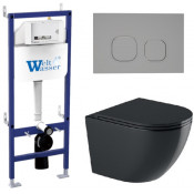 Подвесной унитаз с инсталляцией WeltWasser Bamberg 460 / Merzbach 043 GL-BL / Bamberg CR 10000012882 черный глянцевый