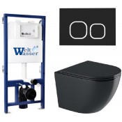 Подвесной унитаз с инсталляцией WeltWasser Bamberg 525 / Merzbach 043 GL-BL / Bamberg BL 10000012884 черный глянцевый