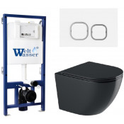 Подвесной унитаз с инсталляцией WeltWasser Bamberg 525 / Merzbach 043 GL-BL / Bamberg WT 10000012886 черный глянцевый