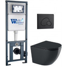 Подвесной унитаз с инсталляцией WeltWasser Marberg 410 / Merzbach 043 GL-BL / MAR 410 RD MT-BL 10000012201 черный глянцевый