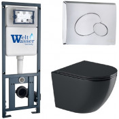 Подвесной унитаз с инсталляцией WeltWasser Marberg 410 / Merzbach 043 GL-BL / MAR 410 RD-CR 10000012199 черный глянцевый