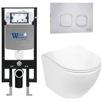 Подвесной унитаз с инсталляцией WeltWasser Amberg 497 / Merzbach 043 GL-WT / Amberg RD-MT CR 10000011289 белый глянцевый