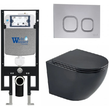 Подвесной унитаз с инсталляцией WeltWasser Amberg 497 / Merzbach 043 MT-BL / Amberg RD-CR 10000011331 черный матовый