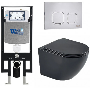 Подвесной унитаз с инсталляцией WeltWasser Amberg 497 / Merzbach 043 MT-BL / Amberg RD-MT CR 10000011332 черный матовый