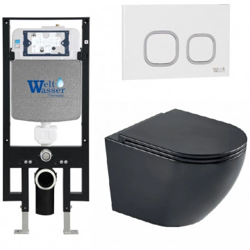 Подвесной унитаз с инсталляцией WeltWasser Amberg 497 / Merzbach 043 MT-BL / Amberg RD-WT 10000011333 черный матовый