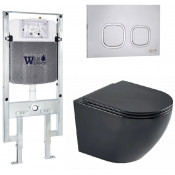 Подвесной унитаз с инсталляцией WeltWasser Amberg 497 ST / Merzbach 043 MT-BL / Amberg RD-MT CR 10000011337 черный матовый