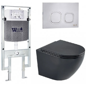 Подвесной унитаз с инсталляцией WeltWasser Amberg 497 ST / Merzbach 043 MT-BL / Amberg RD-MT CR 10000011337 черный матовый