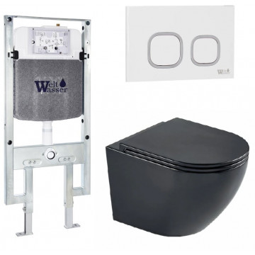 Подвесной унитаз с инсталляцией WeltWasser Amberg 497 ST / Merzbach 043 MT-BL / Amberg RD-WT 10000011338 черный матовый