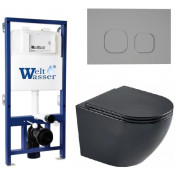 Подвесной унитаз с инсталляцией WeltWasser Bamberg 525 / Merzbach 043 MT-BL / Bamberg CR 10000012905 черный матовый