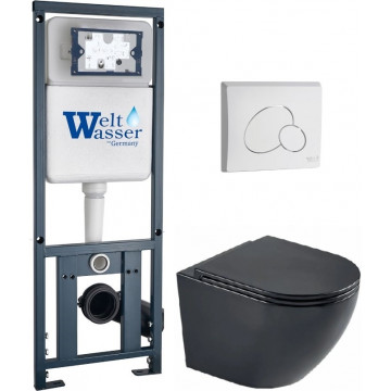 Подвесной унитаз с инсталляцией WeltWasser Marberg 410 / Merzbach 043 MT-BL / MAR 410 RD GL-WT 10000011351 черный матовый